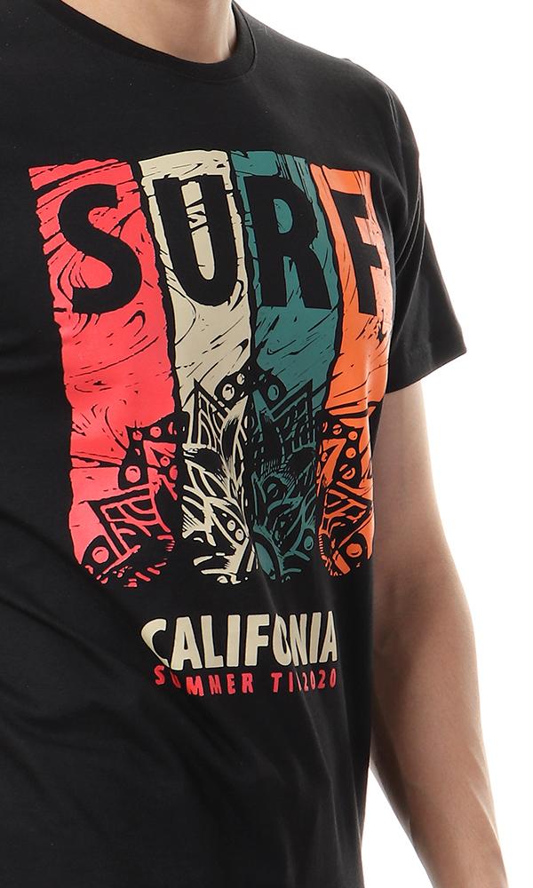 57219 Colorful Printed Surf California Black Tee - Ravin 