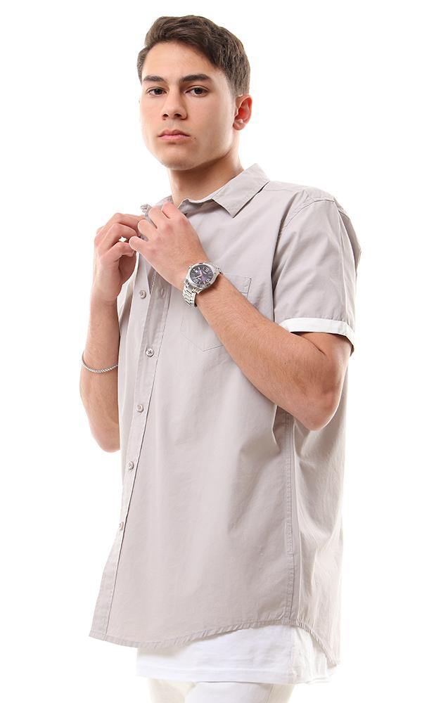 57236 Short Sleeves Buttons Down Grey Shirt - Ravin 