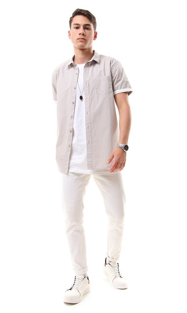 57236 Short Sleeves Buttons Down Grey Shirt - Ravin 