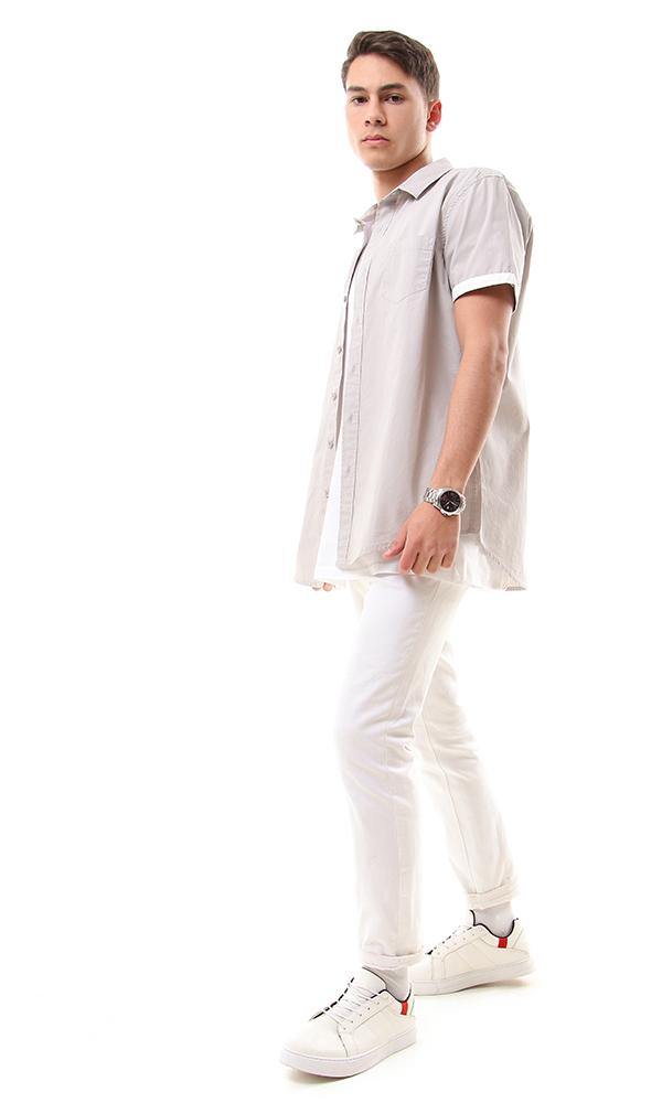 57236 Short Sleeves Buttons Down Grey Shirt - Ravin 