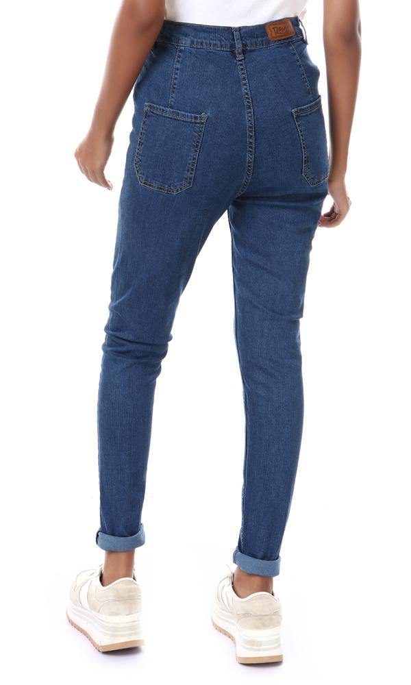 57300 Front Buttons Solid Skinny Fit Jeans - Dark Blue - Ravin 