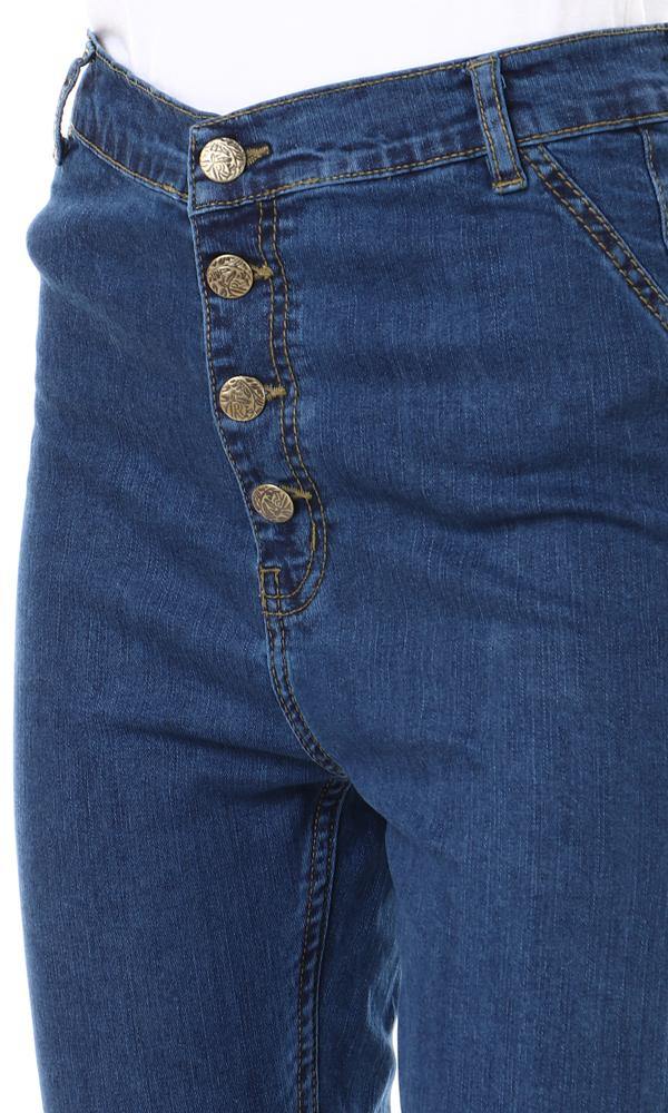 57300 Front Buttons Solid Skinny Fit Jeans - Dark Blue - Ravin 