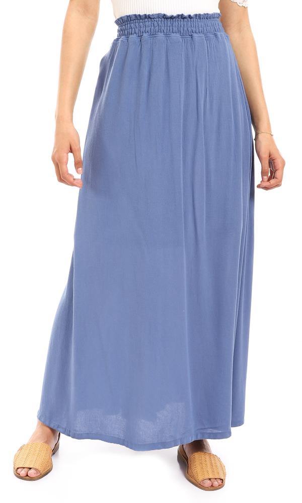 57313 Elastic Waist Slip On Fluffy Maxi Skirt - Steel Blue - Ravin 