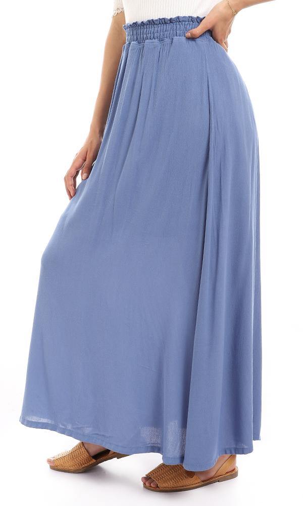 57313 Elastic Waist Slip On Fluffy Maxi Skirt - Steel Blue - Ravin 