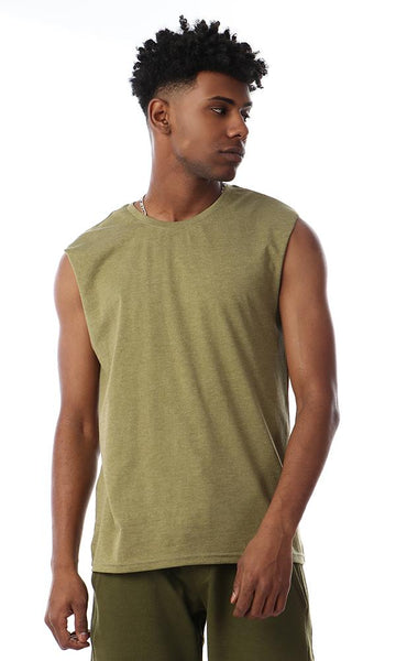 57336 Sleeveless Heather Light Olive Tank Top With Round Neck - Ravin 