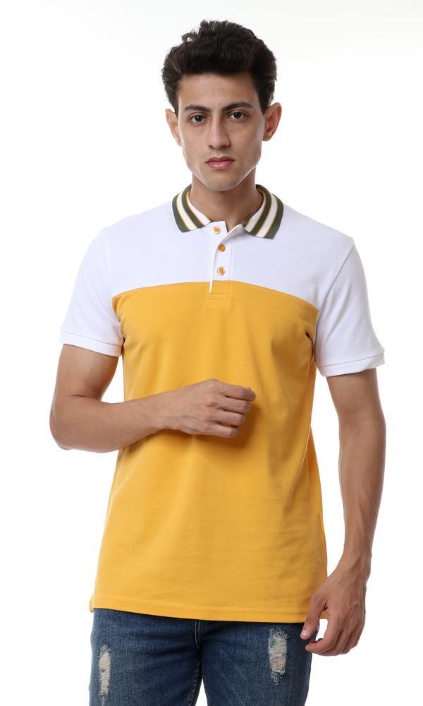 57339 Tri-tone Pique Polo Shirt - Mustard , White & Olive - Ravin 