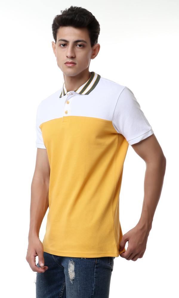 57339 Tri-tone Pique Polo Shirt - Mustard , White & Olive - Ravin 