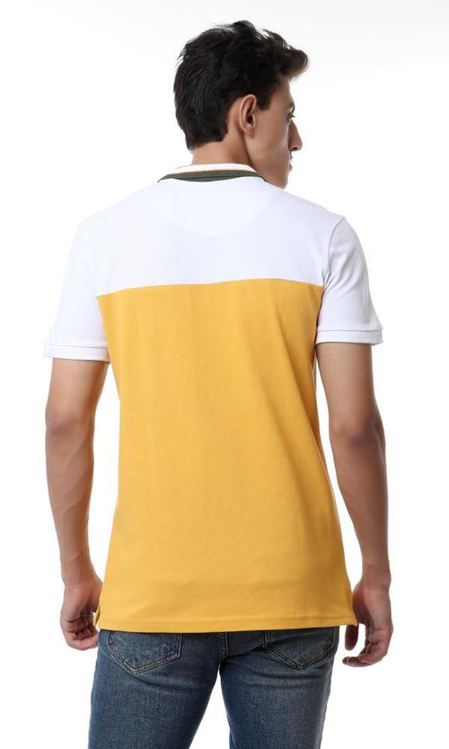 57339 Tri-tone Pique Polo Shirt - Mustard , White & Olive - Ravin 
