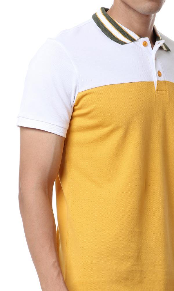 57339 Tri-tone Pique Polo Shirt - Mustard , White & Olive - Ravin 