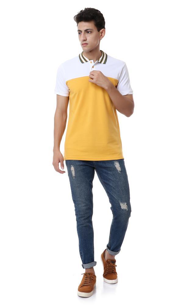 57339 Tri-tone Pique Polo Shirt - Mustard , White & Olive - Ravin 