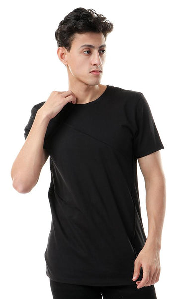 57341 Basic Short Sleeve Black T-Shirt With Front Cuts - Ravin 