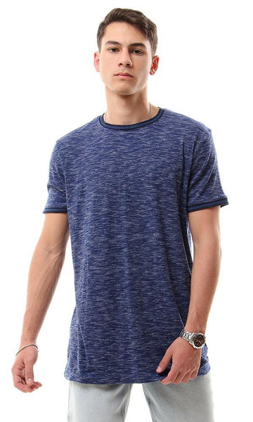 57363 Lined Collar & Short Sleeves Heather Dark Blue Tee - Ravin 