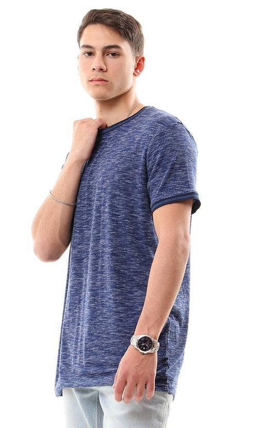 57363 Lined Collar & Short Sleeves Heather Dark Blue Tee - Ravin 