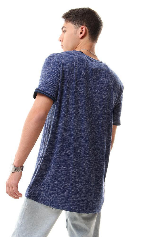 57363 Lined Collar & Short Sleeves Heather Dark Blue Tee - Ravin 