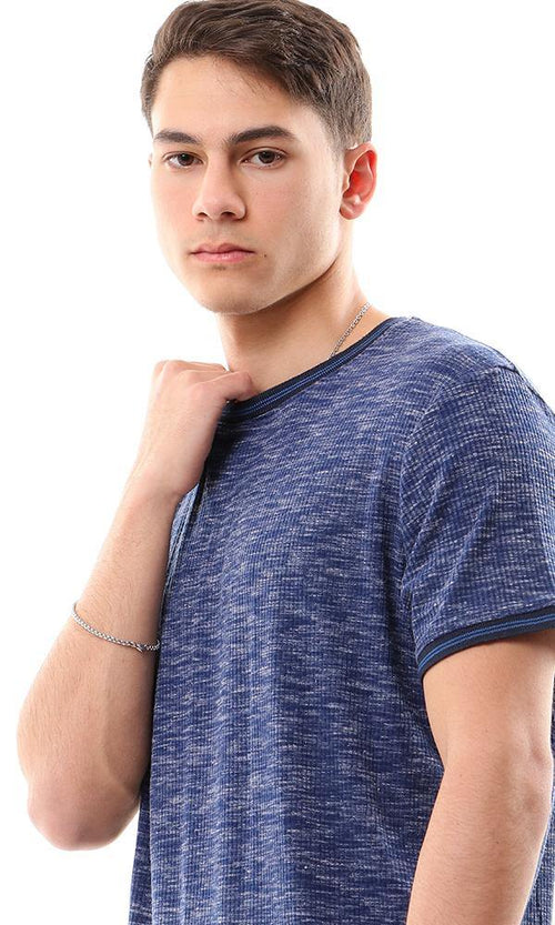 57363 Lined Collar & Short Sleeves Heather Dark Blue Tee - Ravin 