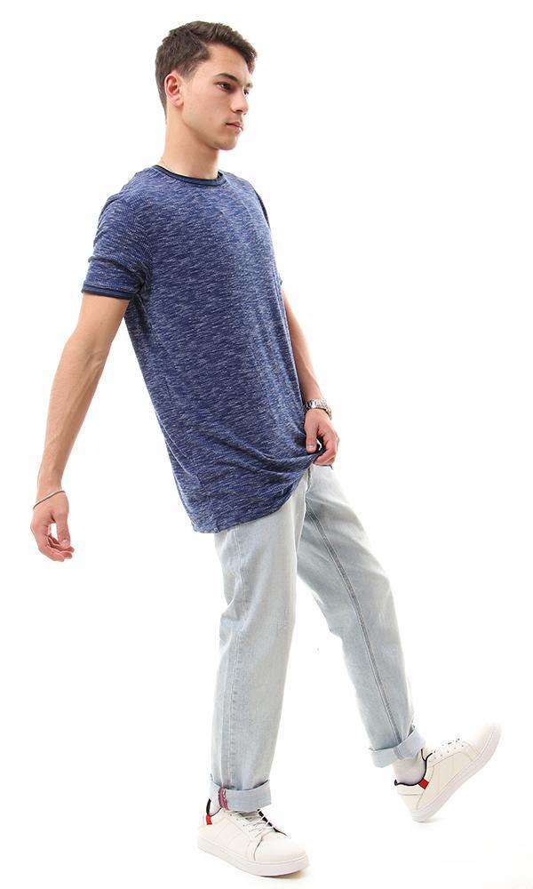 57363 Lined Collar & Short Sleeves Heather Dark Blue Tee - Ravin 