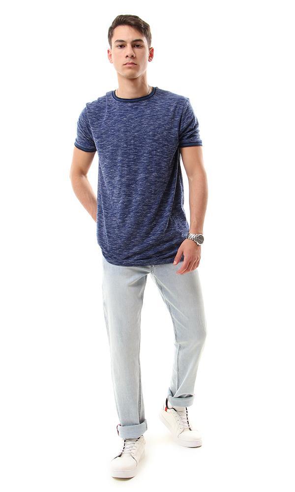 57363 Lined Collar & Short Sleeves Heather Dark Blue Tee - Ravin 