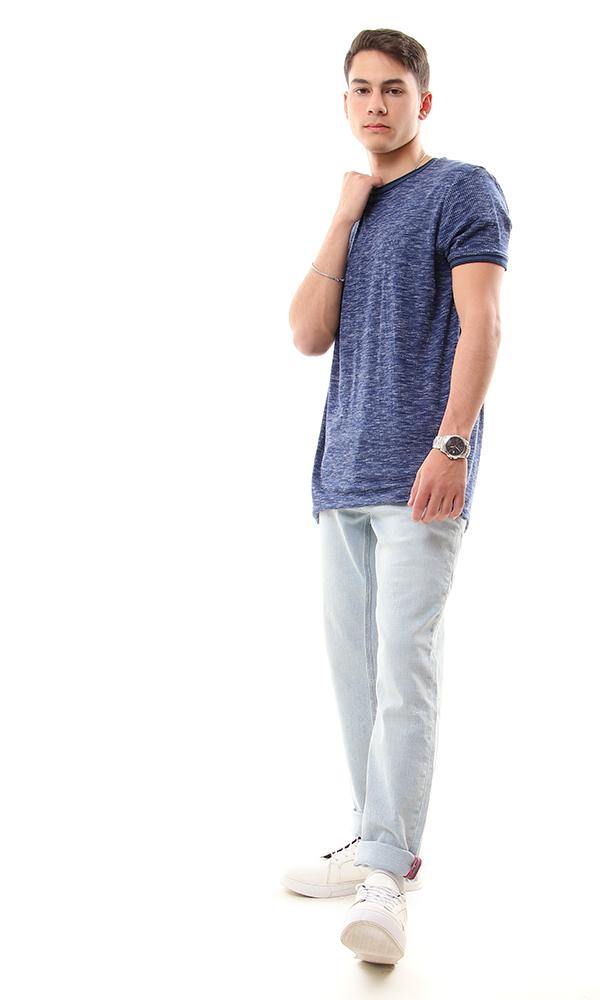 57363 Lined Collar & Short Sleeves Heather Dark Blue Tee - Ravin 