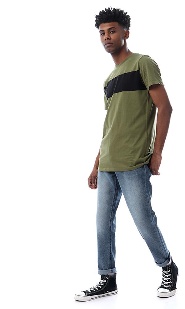 57373 Simple Casual Slip On Olive T-shirt - Ravin 