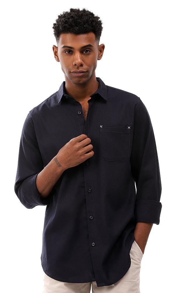 57394 Full Buttoned Shirt With Side Pockets - Navy Blue - Ravin 