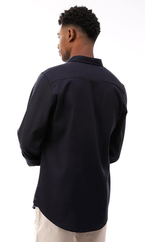 57394 Full Buttoned Shirt With Side Pockets - Navy Blue - Ravin 