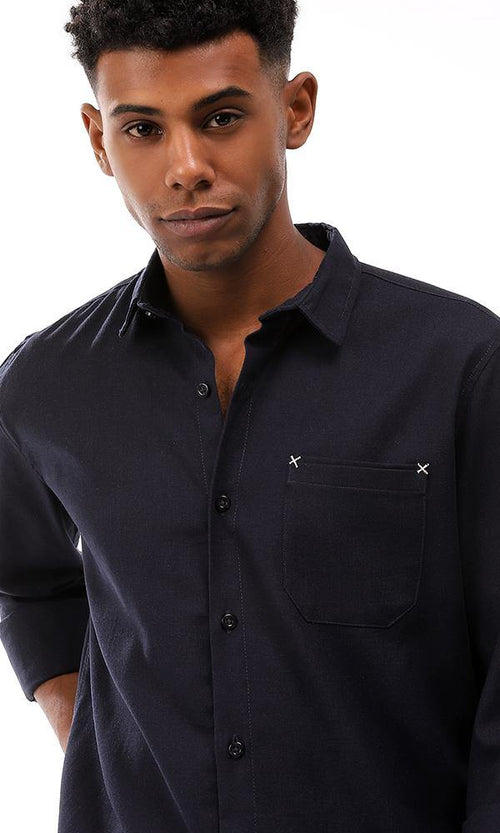 57394 Full Buttoned Shirt With Side Pockets - Navy Blue - Ravin 