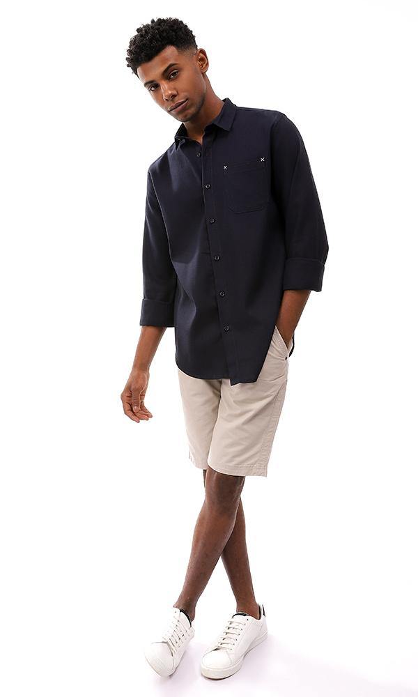 57394 Full Buttoned Shirt With Side Pockets - Navy Blue - Ravin 