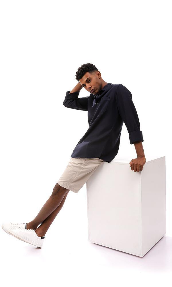 57394 Full Buttoned Shirt With Side Pockets - Navy Blue - Ravin 
