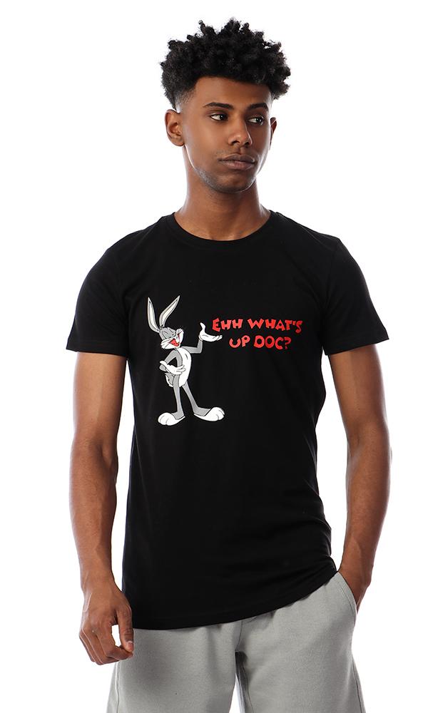 57440 Printed Bugs Bunny Round Neck Black Tee - Ravin 