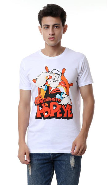 57441 Popeye Printed Summer White T-shirt - Ravin 