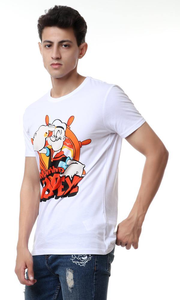 57441 Popeye Printed Summer White T-shirt - Ravin 