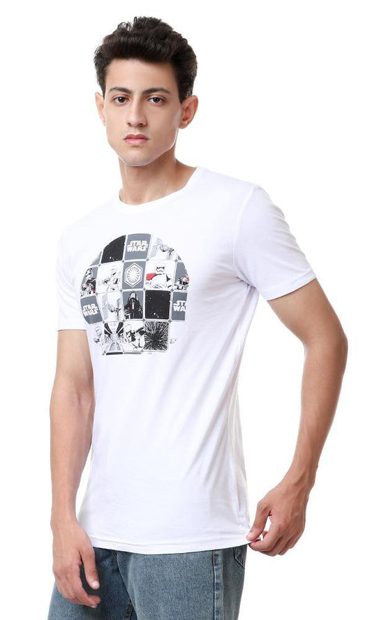 57470 Printed Stars Wars Short Sleeves White Tee - Ravin 