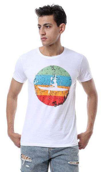 57497 Crew Neck Printed T-Shirt - White - Ravin 