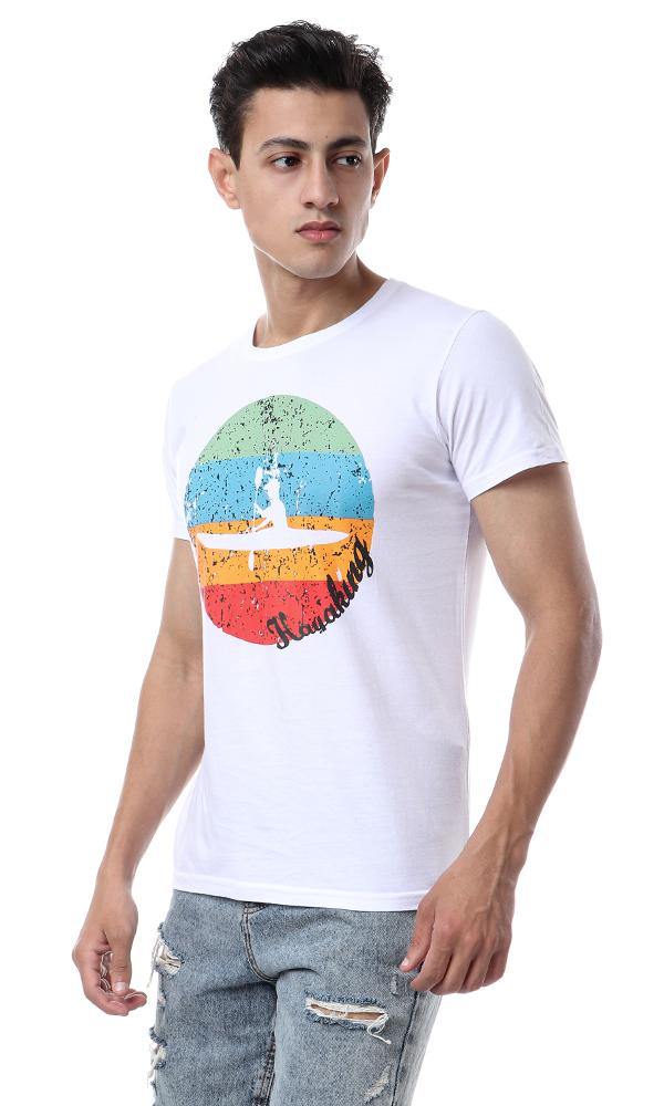 57497 Crew Neck Printed T-Shirt - White - Ravin 