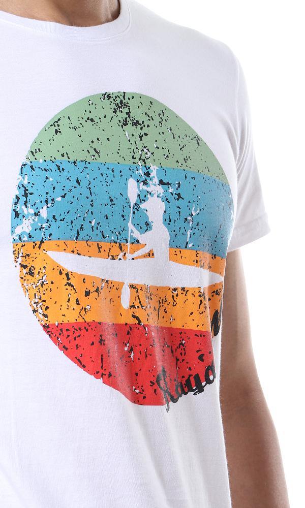 57497 Crew Neck Printed T-Shirt - White - Ravin 