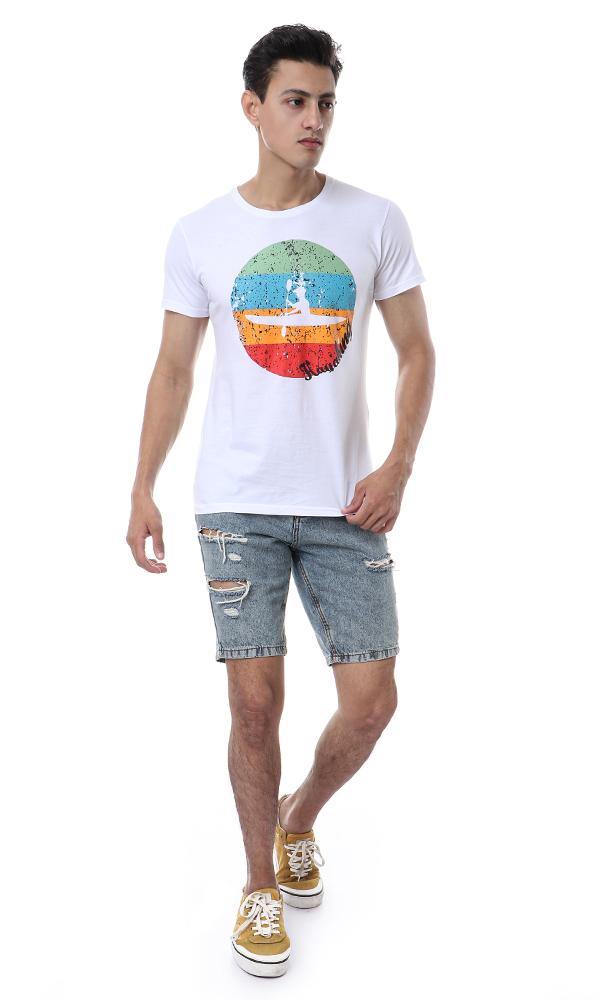 57497 Crew Neck Printed T-Shirt - White - Ravin 