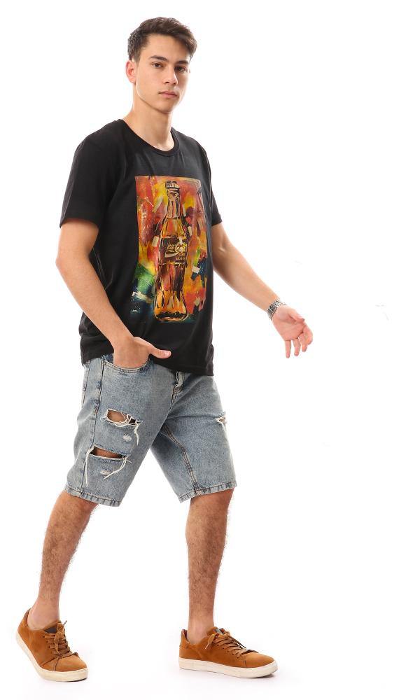 57501 Printed "Coca-Cola" Slip On T-Shirt - Black - Ravin 