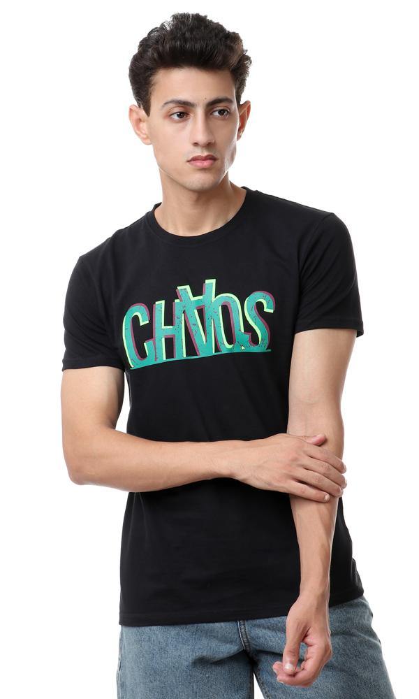 57521 Chest Printing Round Black T-shirt - Ravin 