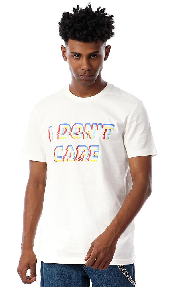 57535 I Don't Care Printed Round Neck T-Shirt - Off White - Ravin 