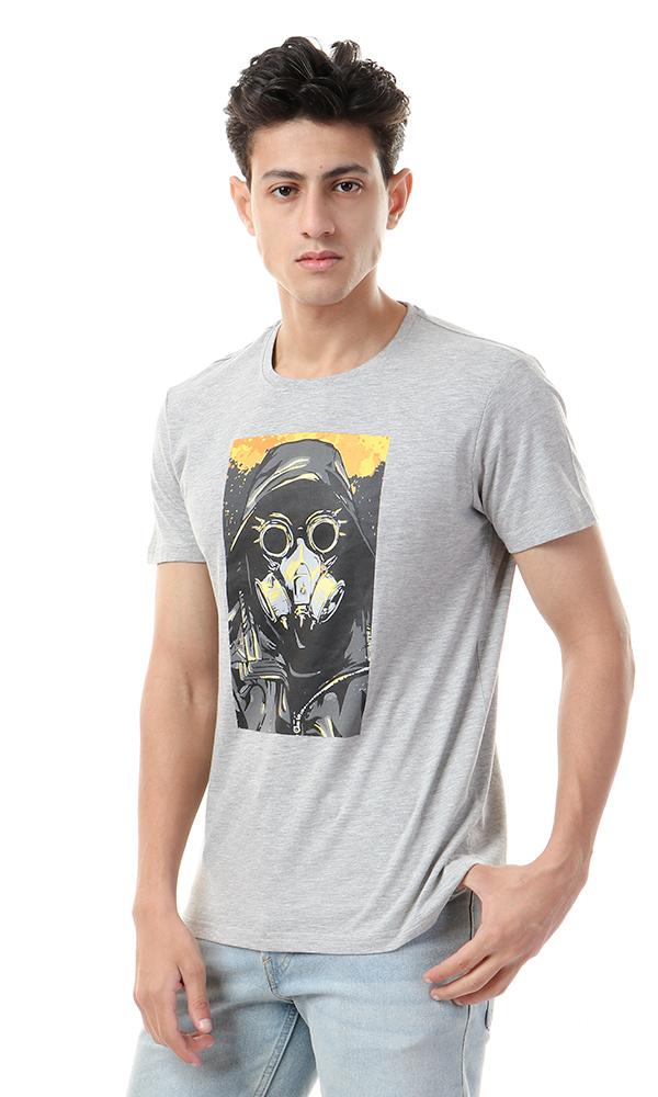 57541 Heather Grey With Front Print Casual Tee - Ravin 