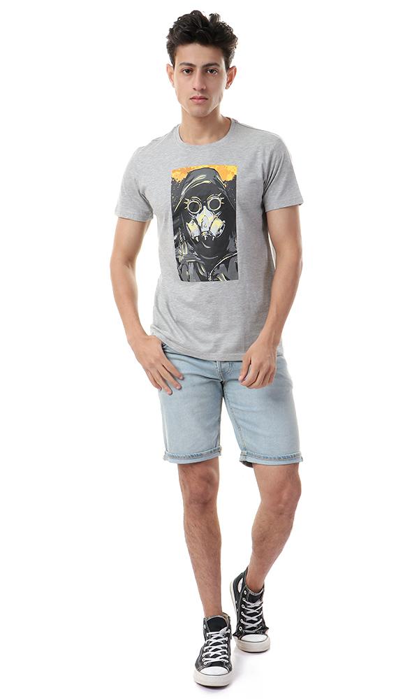 57541 Heather Grey With Front Print Casual Tee - Ravin 