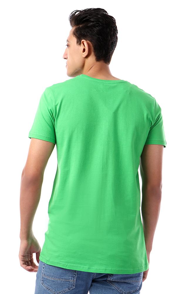 57556 Rounded Collar With Short Sleeves Green T-Shirt - Ravin 