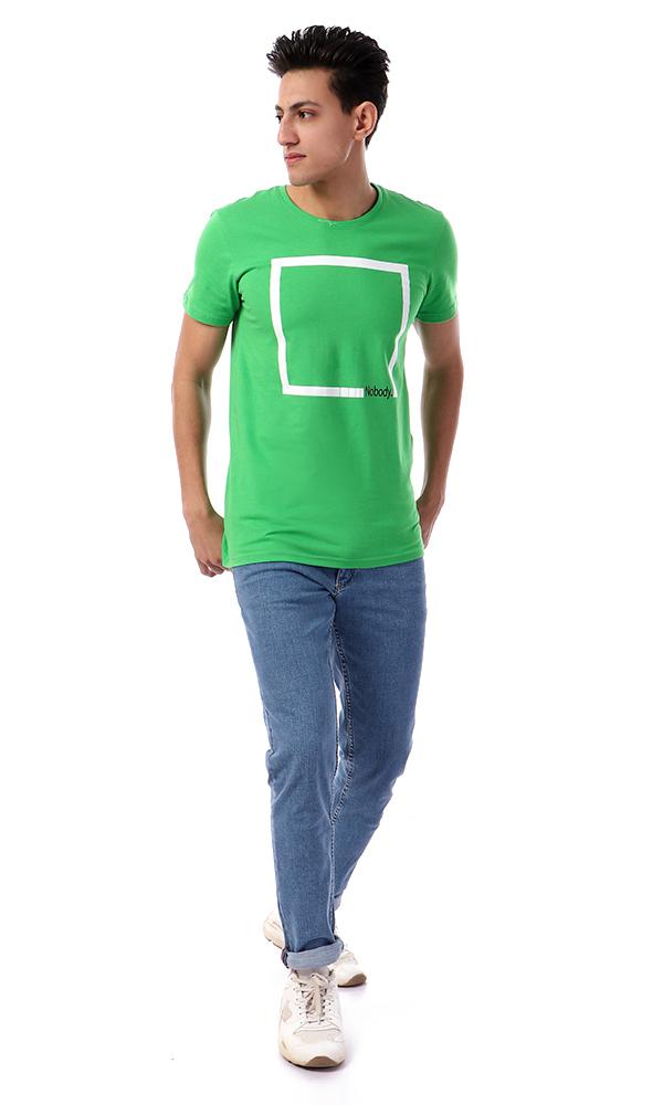 57556 Rounded Collar With Short Sleeves Green T-Shirt - Ravin 