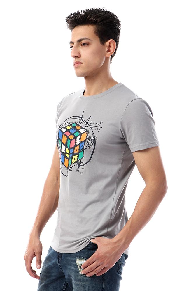 57559 Colorfull Cube Printed Slip On Tee - Light Grey - Ravin 