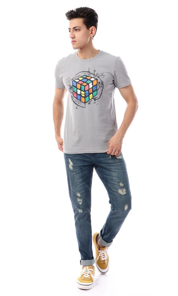 57559 Colorfull Cube Printed Slip On Tee - Light Grey - Ravin 