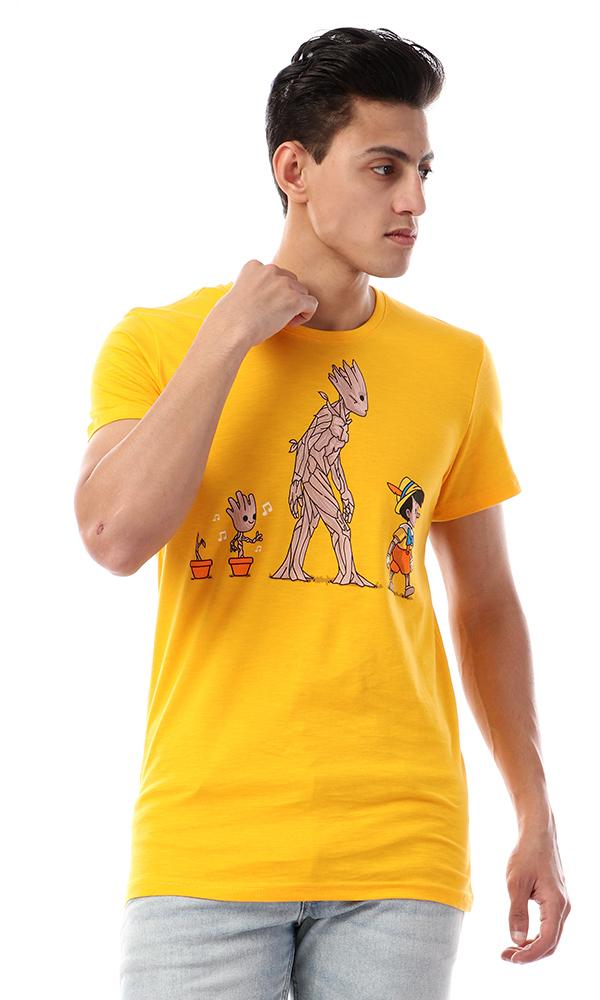 57563 Groot & Pinokio Printed Round Collar T-Shirt - Amber - Ravin 