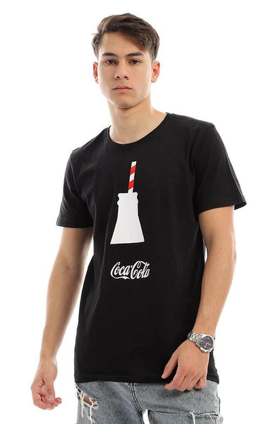 57571 Crew Neck Black Printed "Cocacola" Cotton Tee - Ravin 