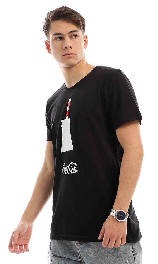 57571 Crew Neck Black Printed "Cocacola" Cotton Tee - Ravin 