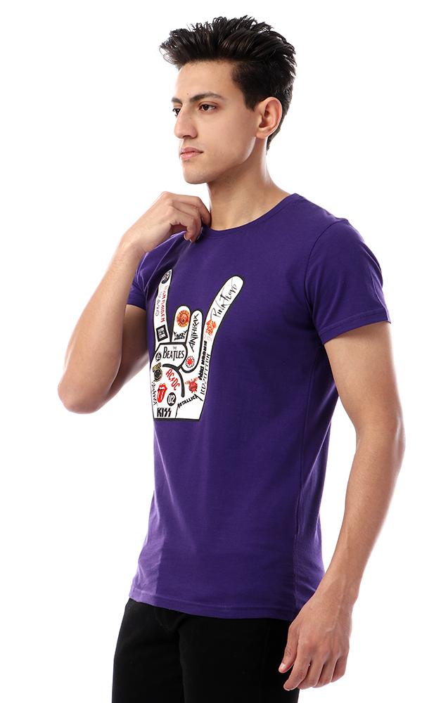 57574 Printed Hand Short Sleeves Purple T-shirt - Ravin 