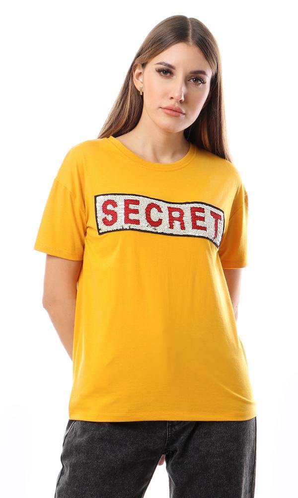 57591 Stitched Sequince Loose Tee - Mustard - Ravin 